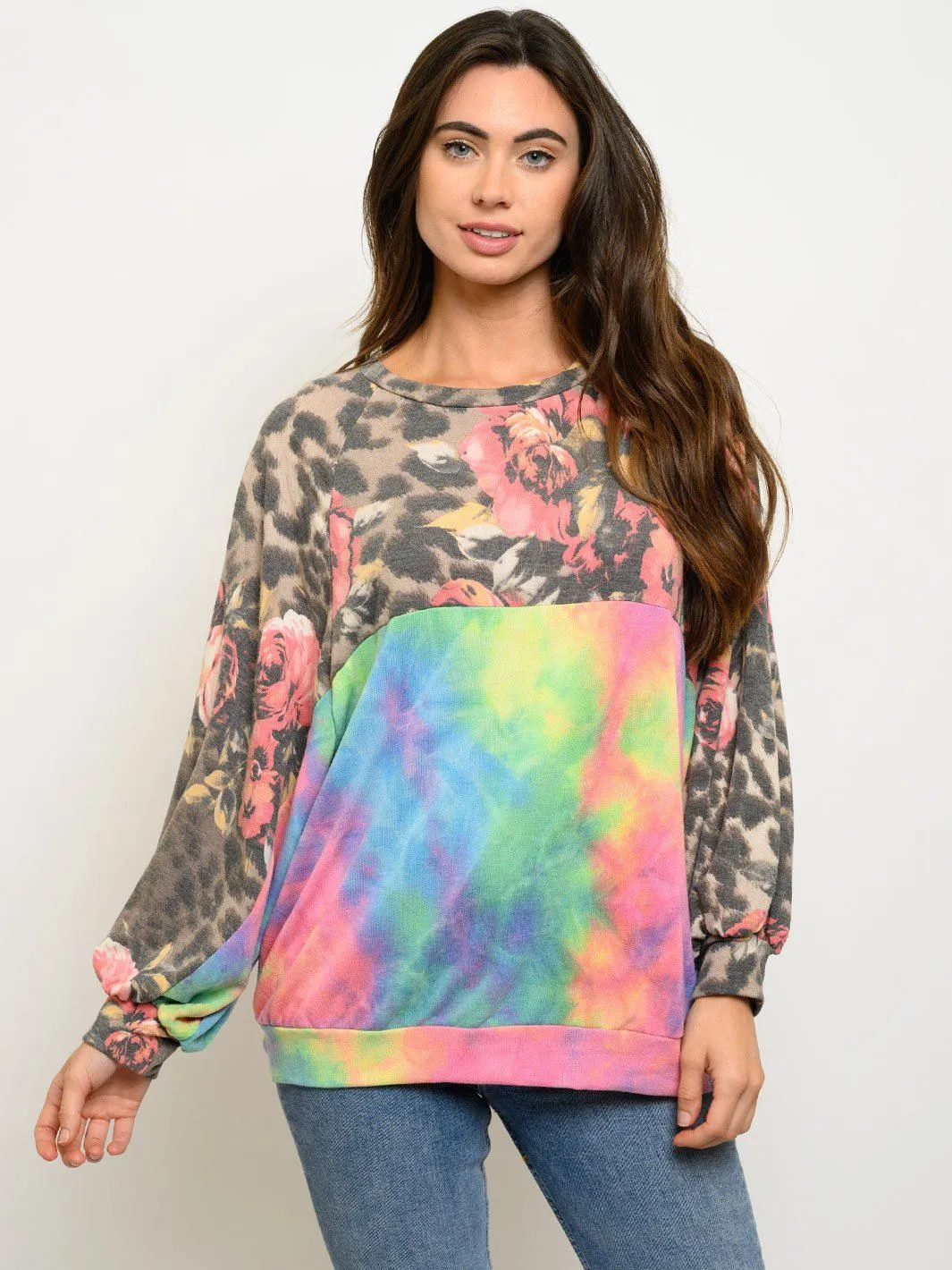 WOMEN'S LONG SLEEVE MULTI PRINT TOP