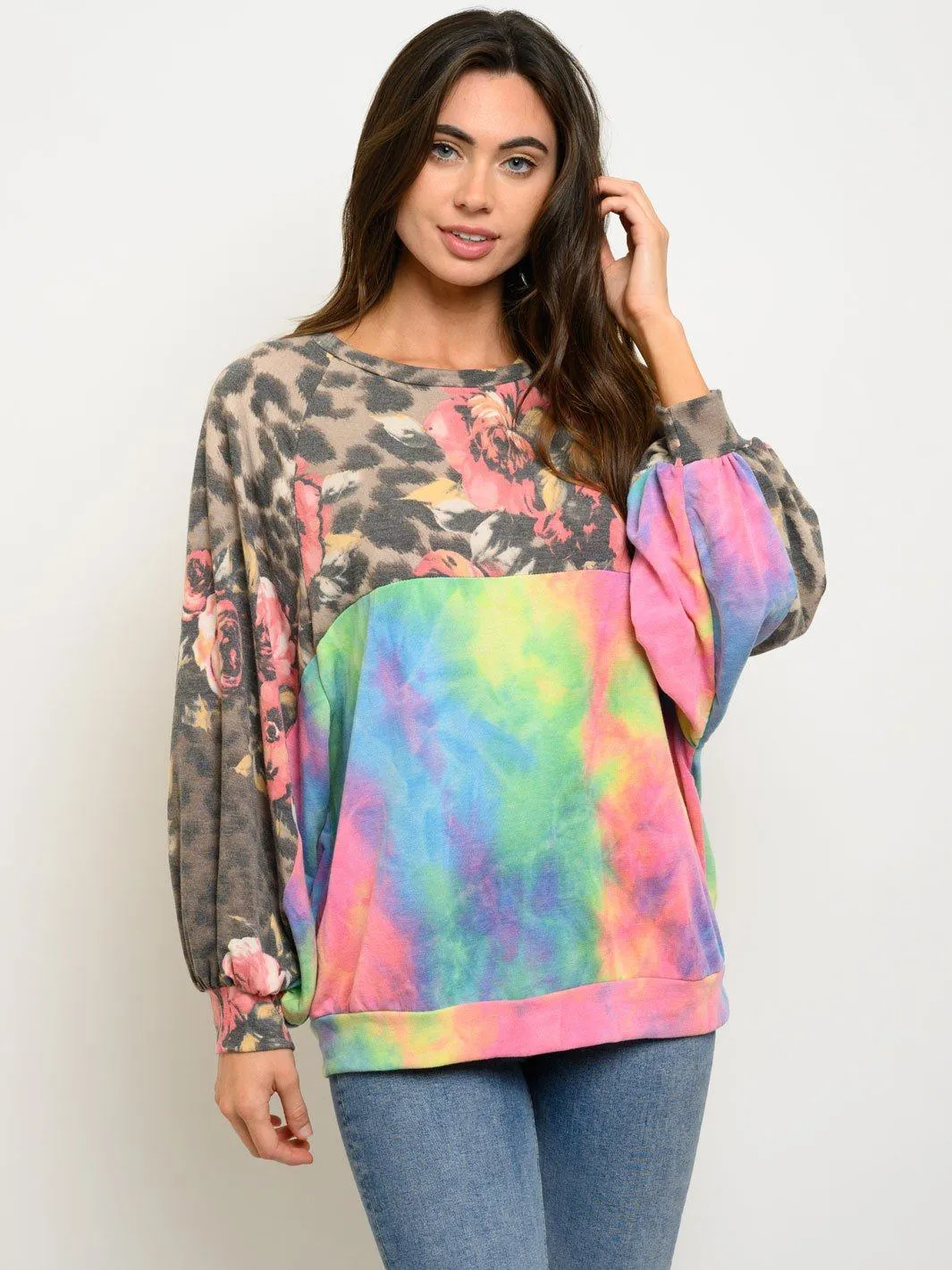 WOMEN'S LONG SLEEVE MULTI PRINT TOP
