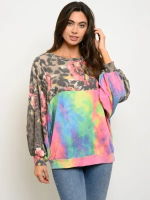 WOMEN'S LONG SLEEVE MULTI PRINT TOP