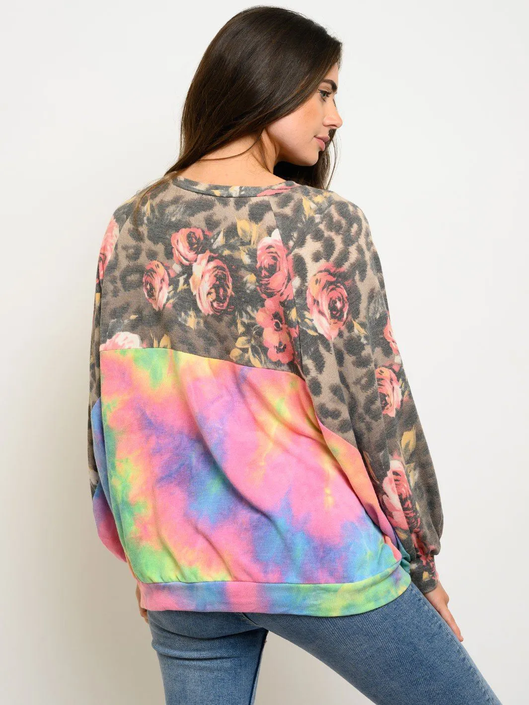 WOMEN'S LONG SLEEVE MULTI PRINT TOP