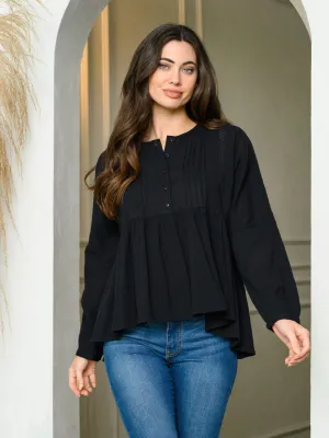 WOMEN'S LONG SLEEVE PINTUCK DETAILED TUNIC TOP