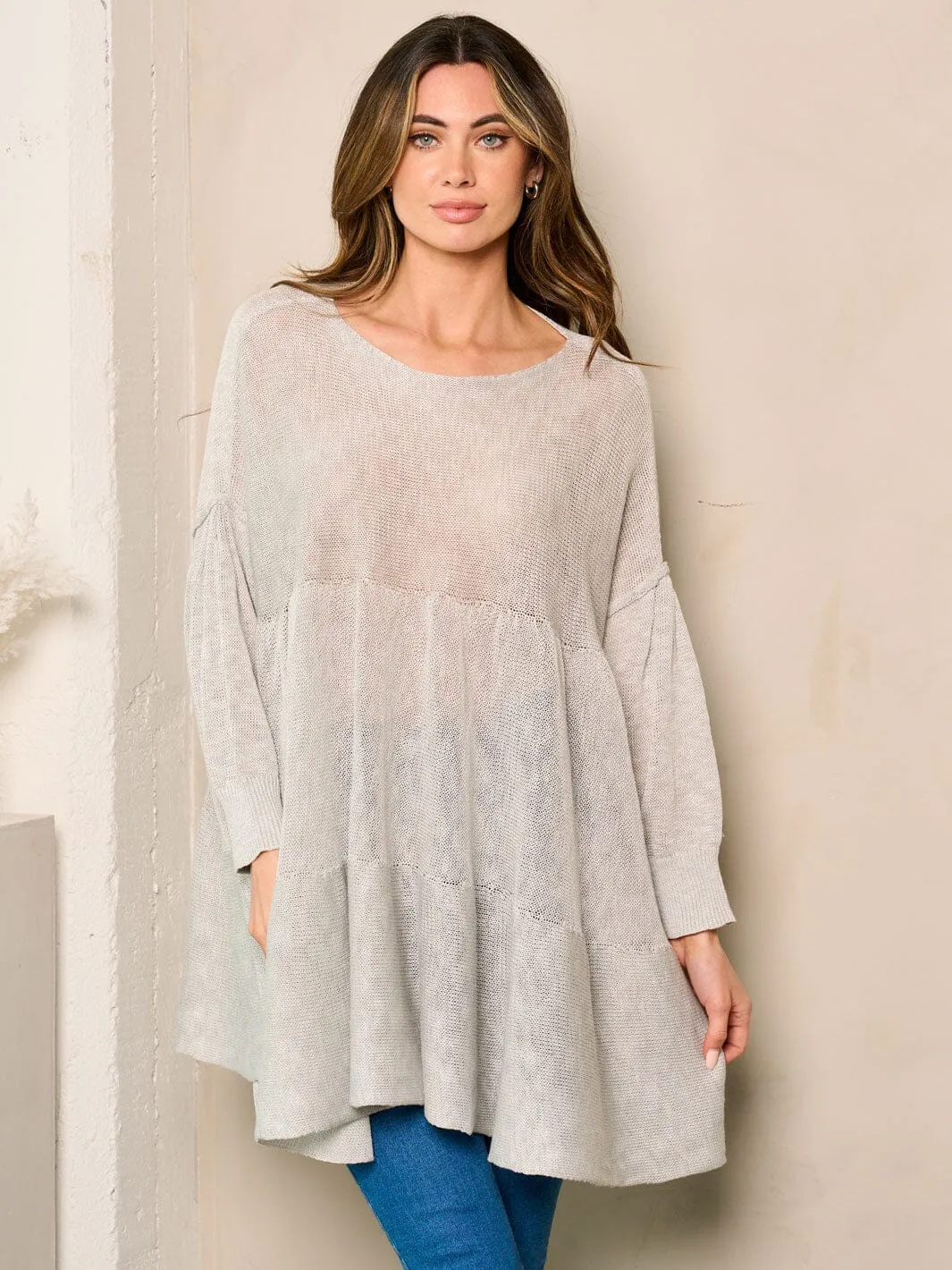 WOMEN'S LONG SLEEVE TIERED LOOSE FIT TUNIC TOP