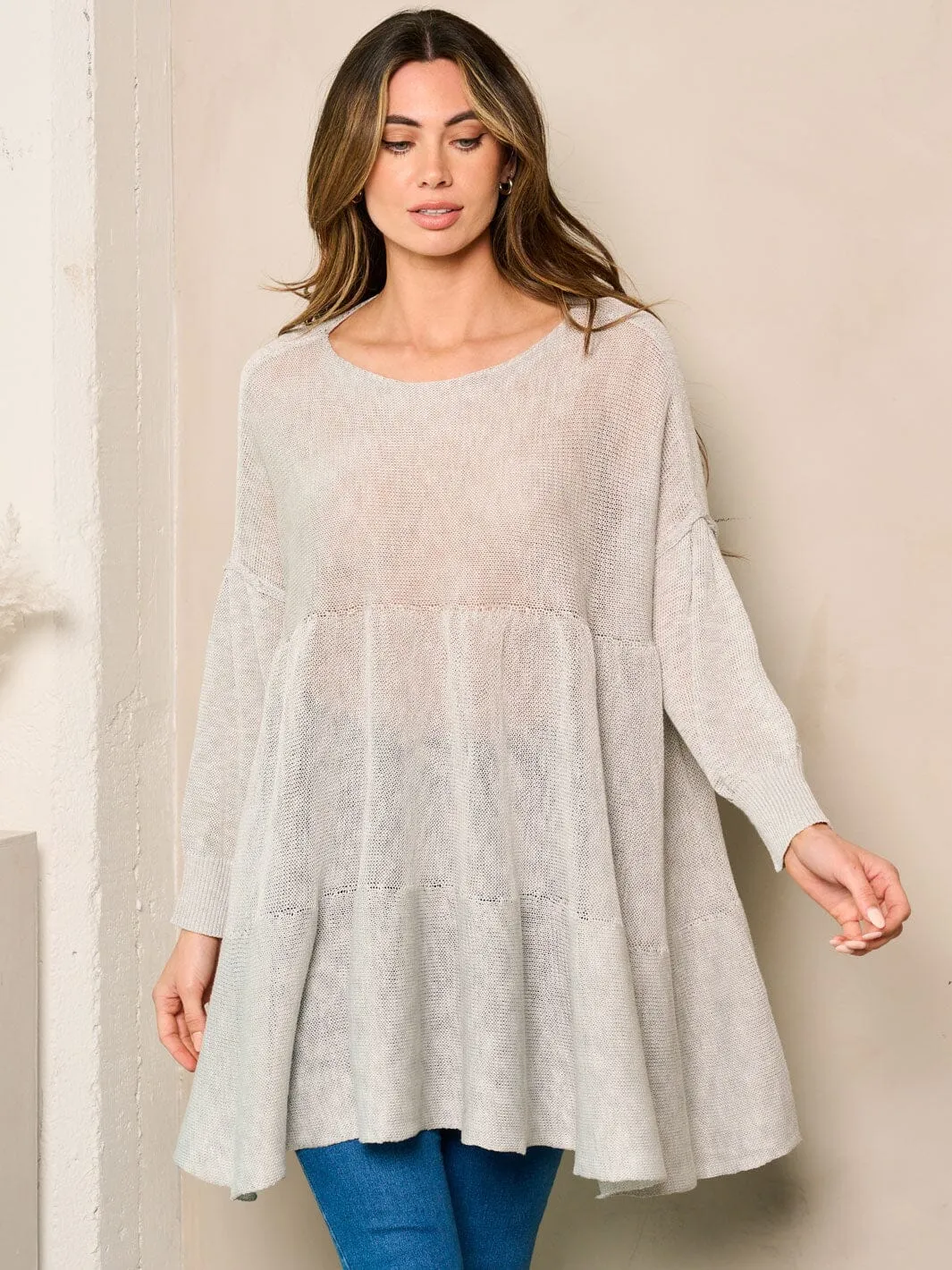 WOMEN'S LONG SLEEVE TIERED LOOSE FIT TUNIC TOP