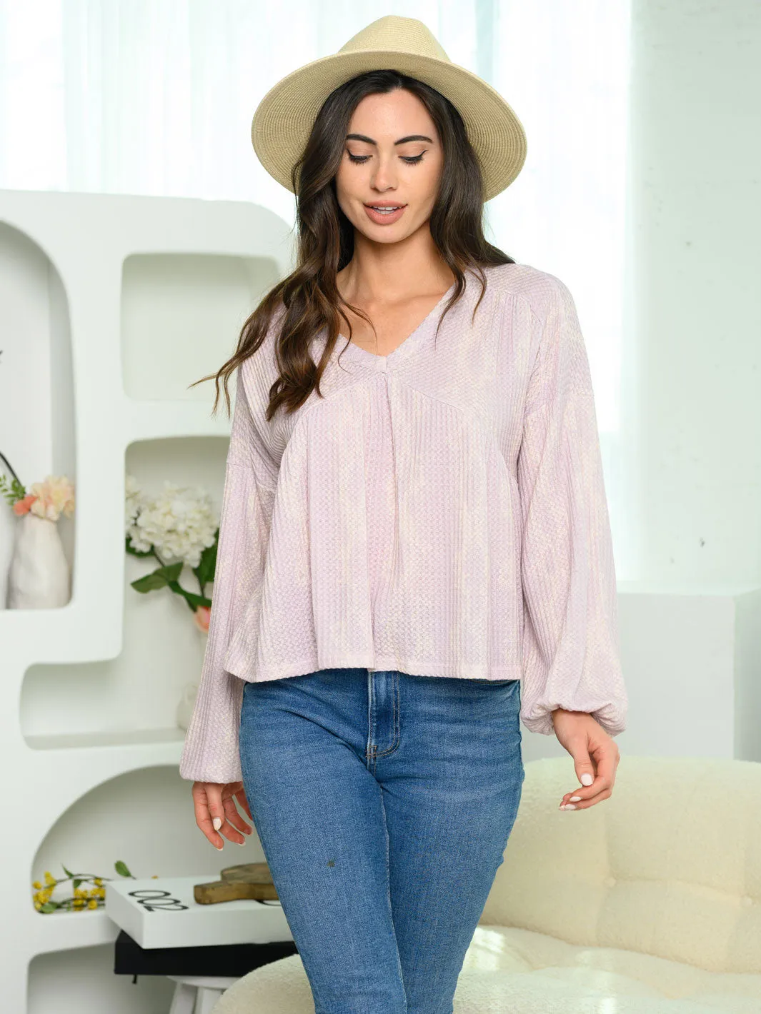 WOMEN'S LONG SLEEVE V-NECK SNAKE PRINT TOP