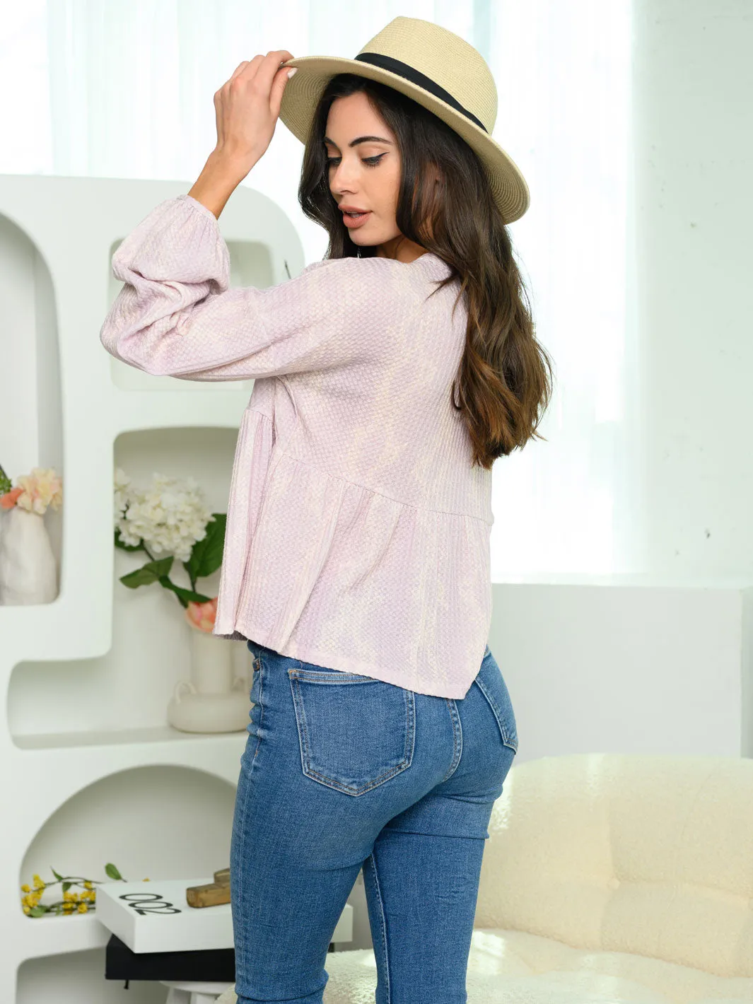 WOMEN'S LONG SLEEVE V-NECK SNAKE PRINT TOP