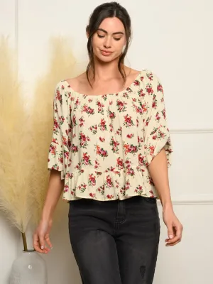 WOMEN'S SHORT SLEEVE RUFFLE FLORAL TOP