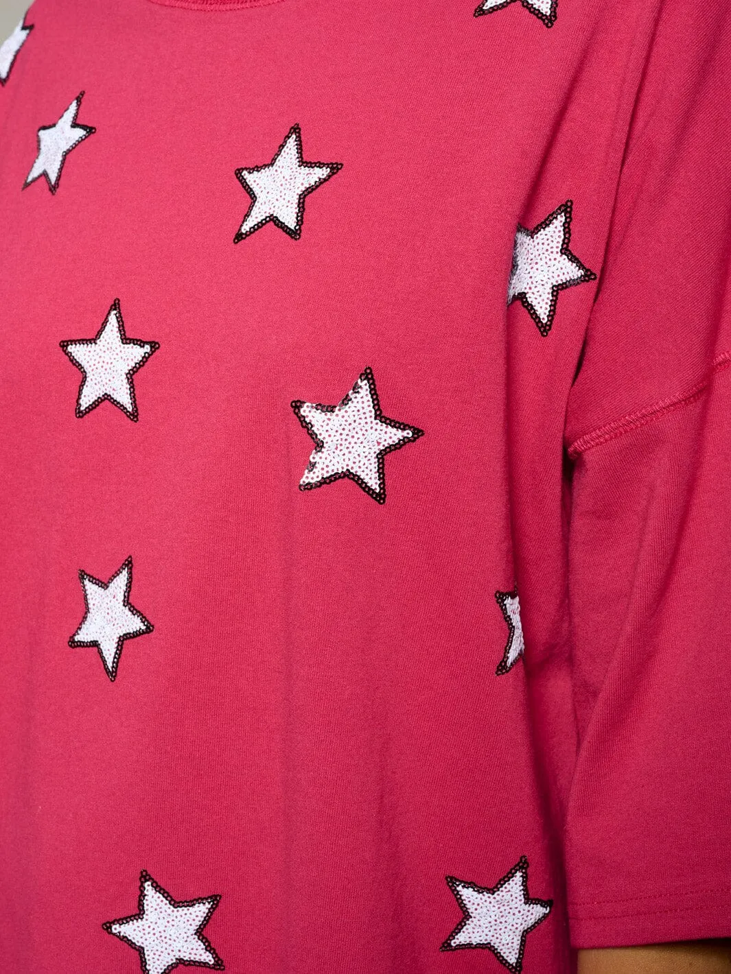 WOMEN'S SHORT SLEEVE SEQUINS STARS PATRIOTIC TUNIC BLOUSE TOP