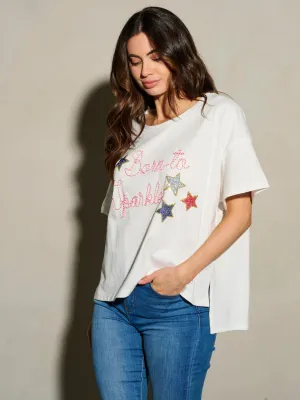 WOMEN'S SHORT SLEEVE STARS BORN TO SPARKLE PATRIOTIC TUNIC BLOUSE TOP