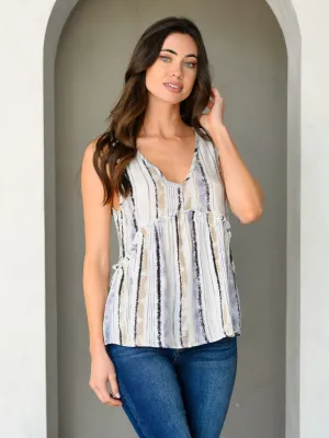 WOMEN'S SLEEVELESS V-NECK MULTI PRINT TANK TOP