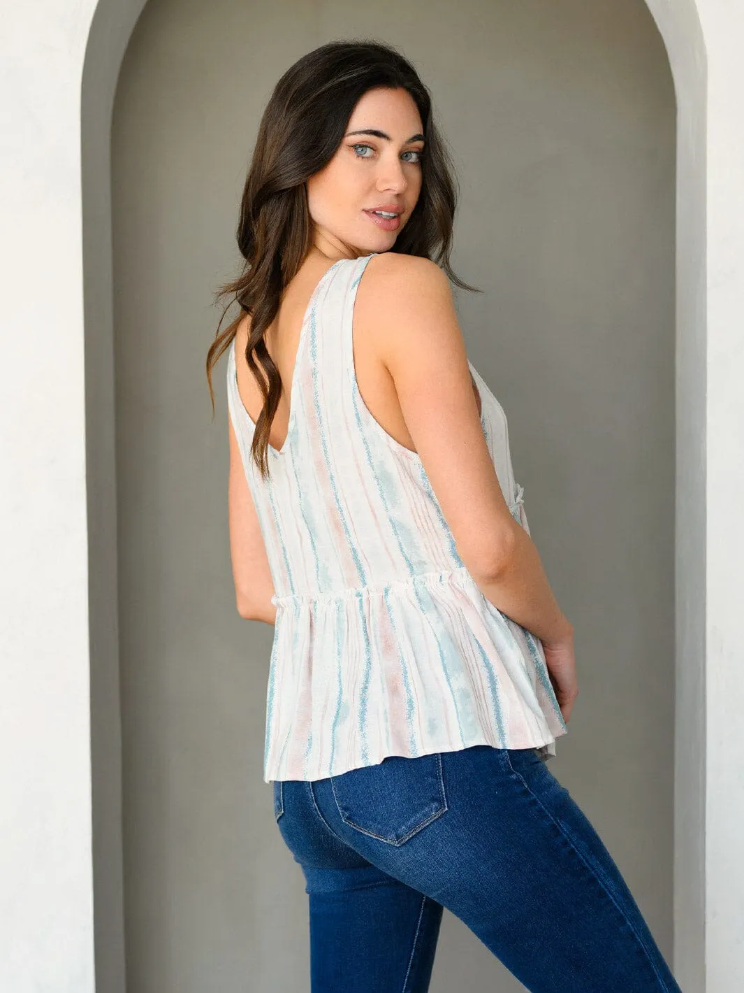 WOMEN'S SLEEVELESS V-NECK MULTI PRINT TANK TOP