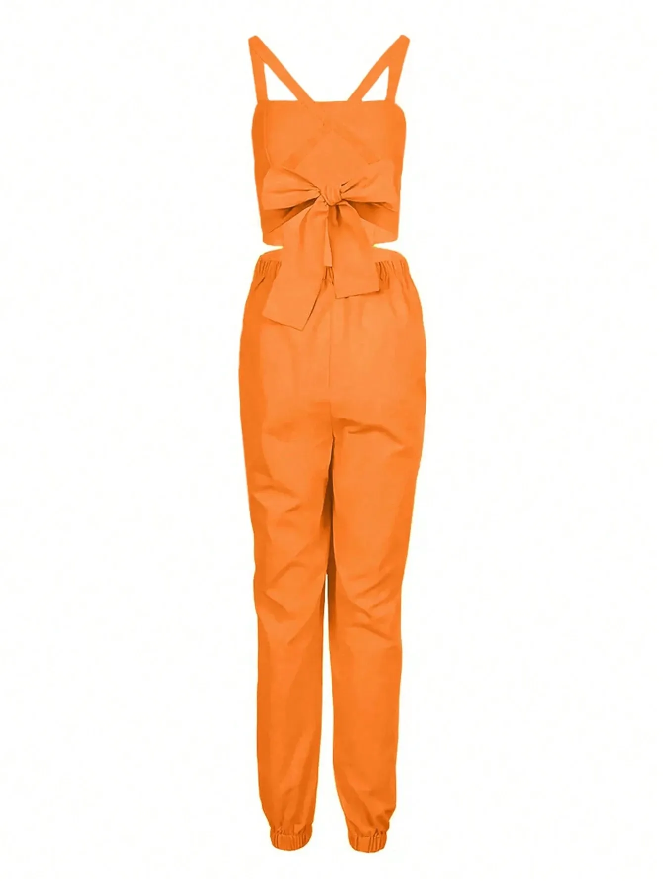 Women’s Summer Fashion Solid Color Backless Jumpsuit With Tapered Leg