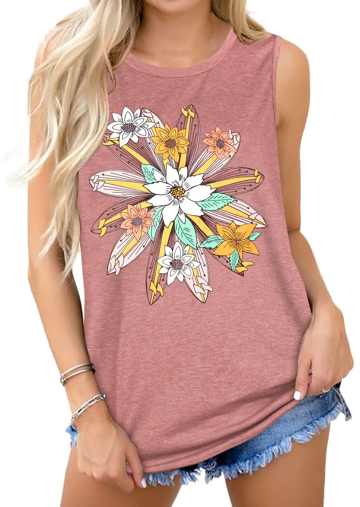 Womens Tank Tops Summer T Shirts Sleeveless Casual Loose Tunic Blouses