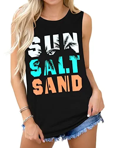 Womens Tank Tops Summer T Shirts Sleeveless Casual Loose Tunic Blouses