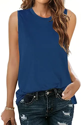 Womens Tank Tops Summer T Shirts Sleeveless Casual Loose Tunic Blouses