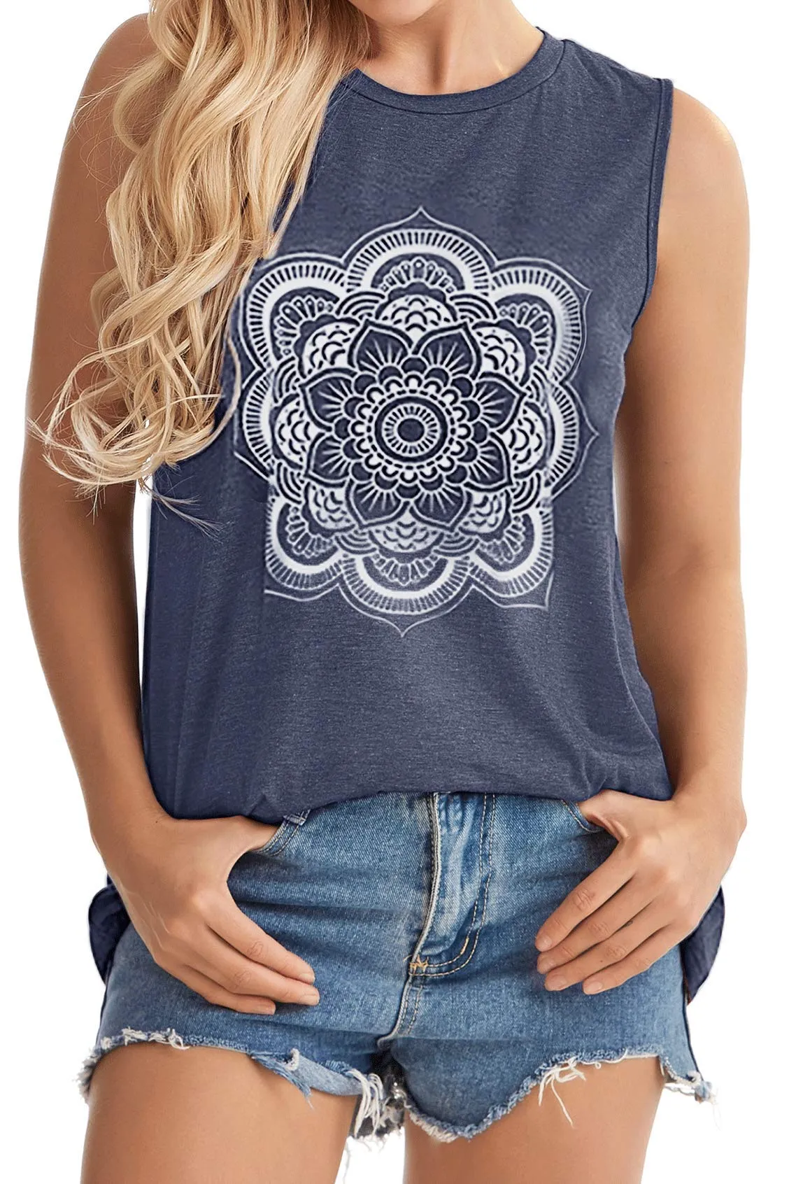 Womens Tank Tops Summer T Shirts Sleeveless Casual Loose Tunic Blouses