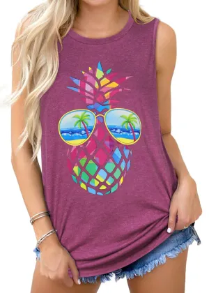 Womens Tank Tops Summer T Shirts Sleeveless Casual Loose Tunic Blouses