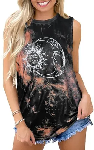 Womens Tank Tops Summer T Shirts Sleeveless Casual Loose Tunic Blouses