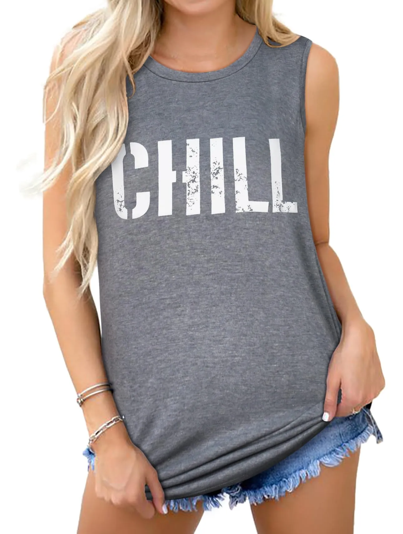 Womens Tank Tops Summer T Shirts Sleeveless Casual Loose Tunic Blouses