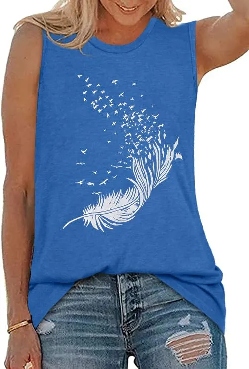 Womens Tank Tops Summer T Shirts Sleeveless Casual Loose Tunic Blouses