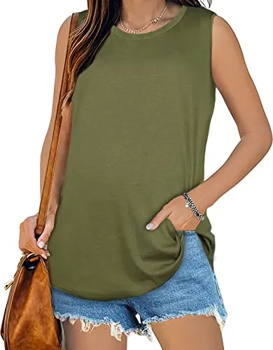 Womens Tank Tops Summer T Shirts Sleeveless Casual Loose Tunic Blouses