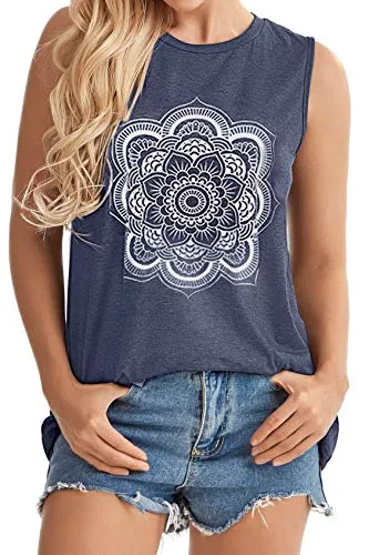 Womens Tank Tops Summer T Shirts Sleeveless Casual Loose Tunic Blouses