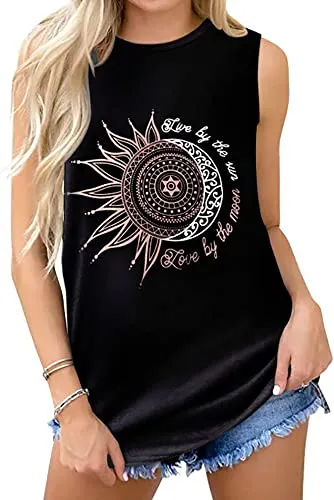 Womens Tank Tops Summer T Shirts Sleeveless Casual Loose Tunic Blouses