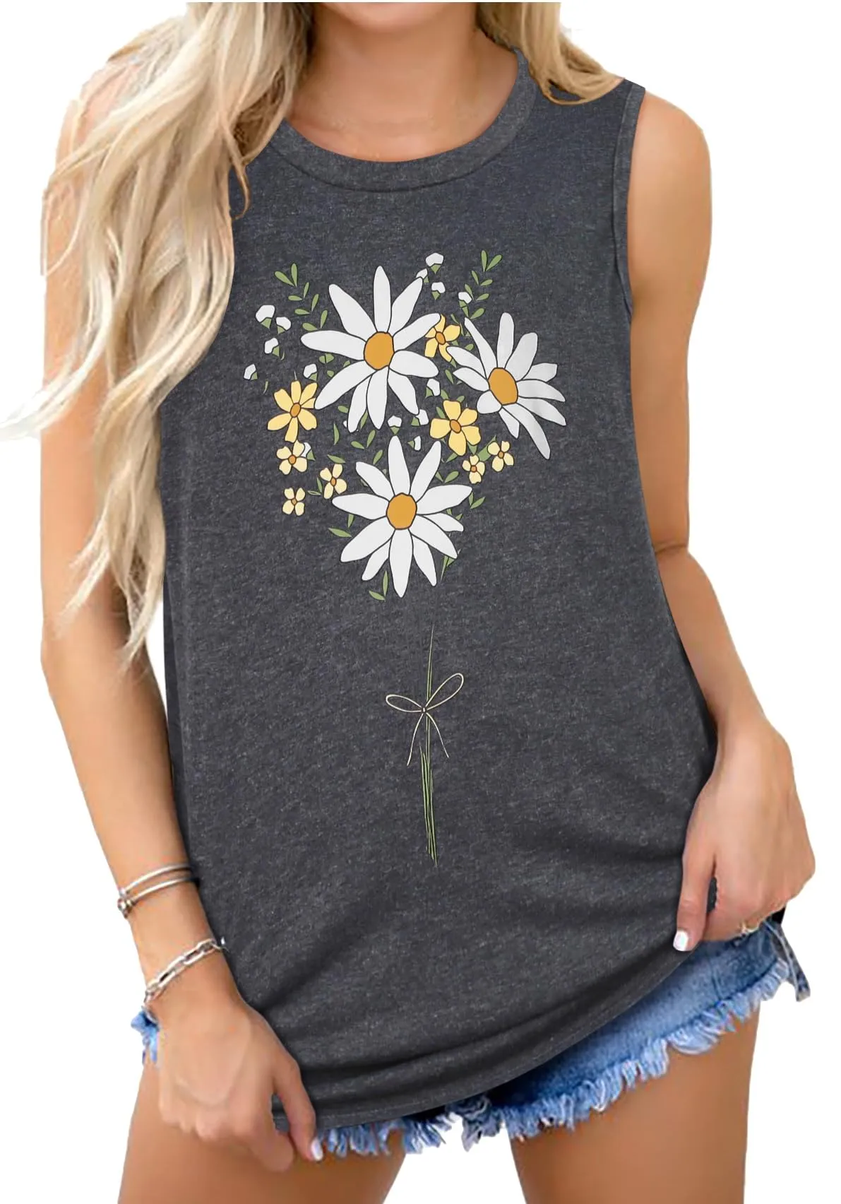 Womens Tank Tops Summer T Shirts Sleeveless Casual Loose Tunic Blouses