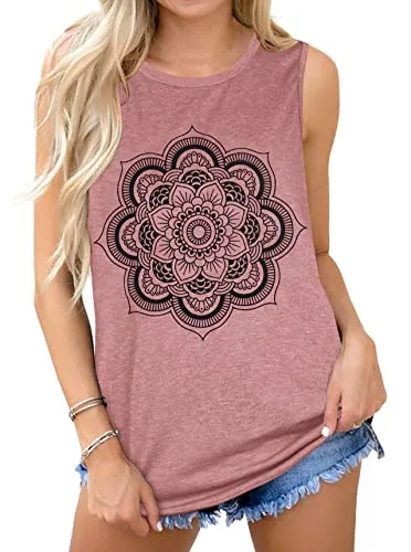 Womens Tank Tops Summer T Shirts Sleeveless Casual Loose Tunic Blouses