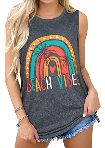 Womens Tank Tops Summer T Shirts Sleeveless Casual Loose Tunic Blouses