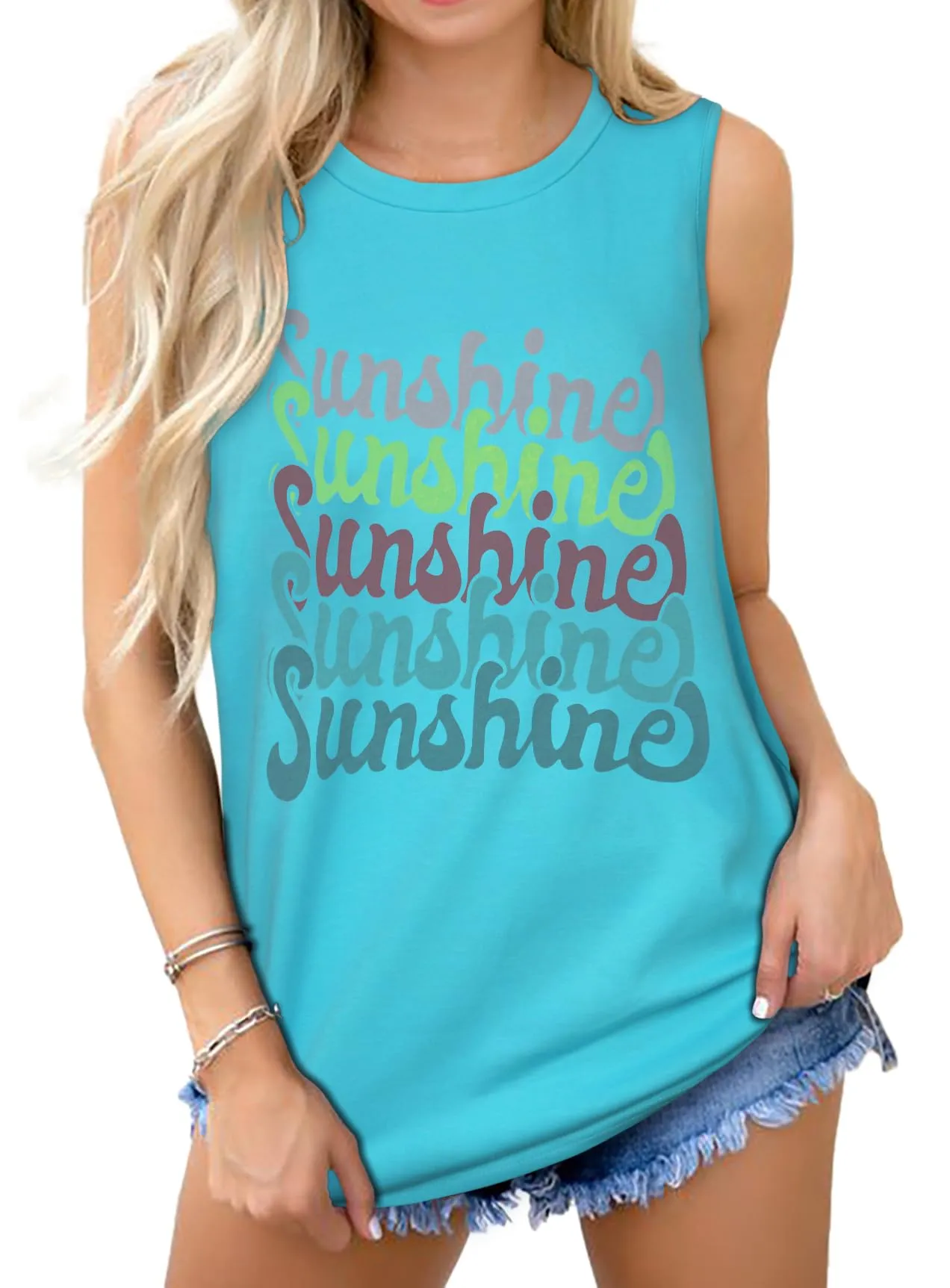 Womens Tank Tops Summer T Shirts Sleeveless Casual Loose Tunic Blouses
