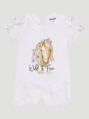 Wrangler Baby Girls Wild and Free Horse Romper in White