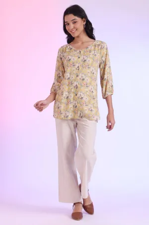 Yellow Printed Straight Modal Kurti