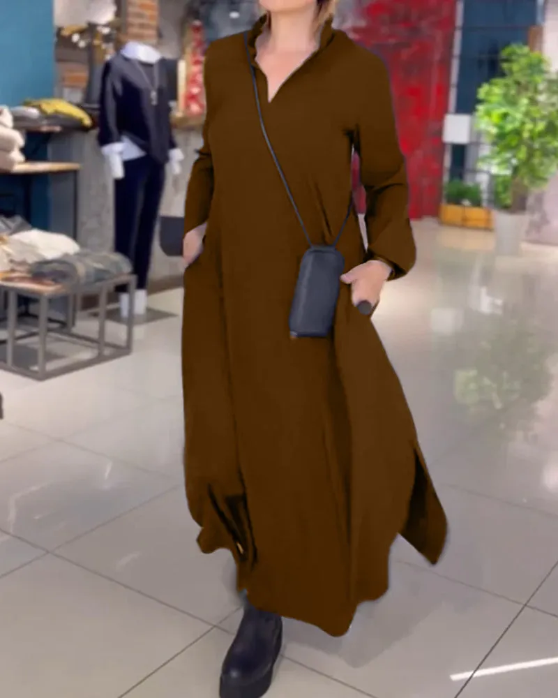 Zoe™ - Side Slit Lapel Long Dress
