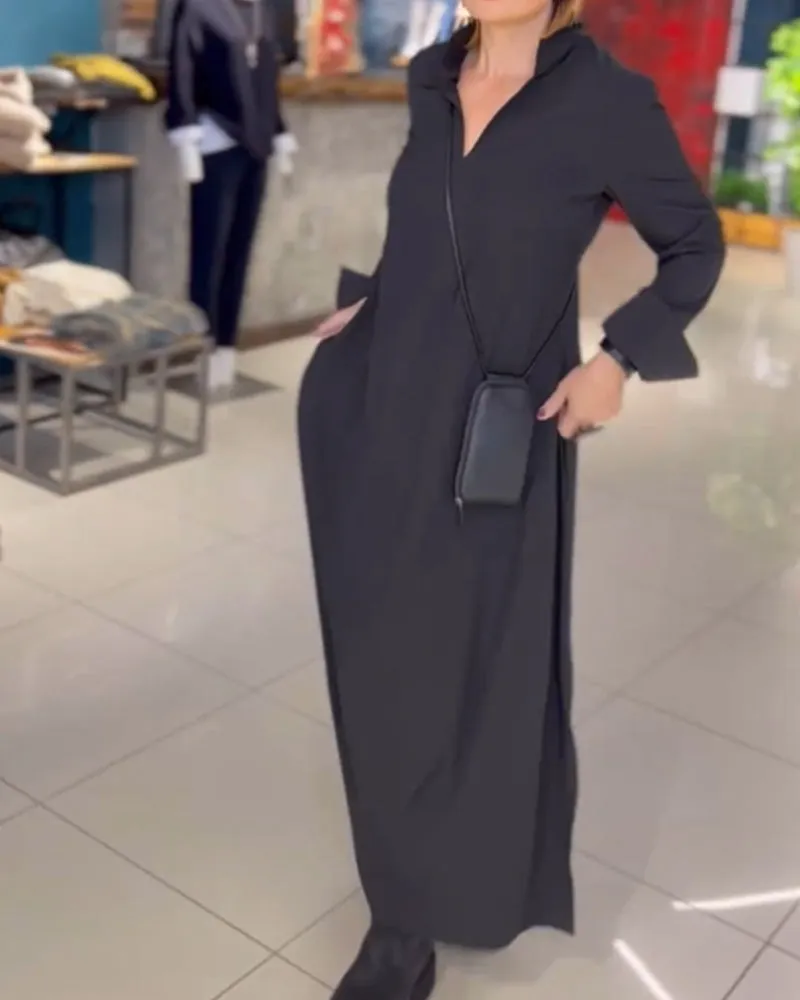 Zoe™ - Side Slit Lapel Long Dress