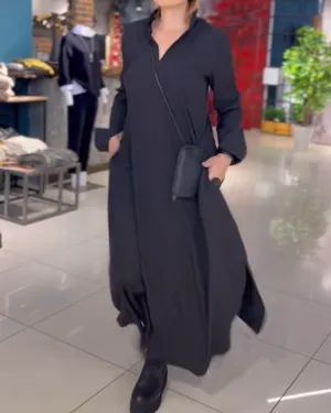 Zoe™ - Side Slit Lapel Long Dress