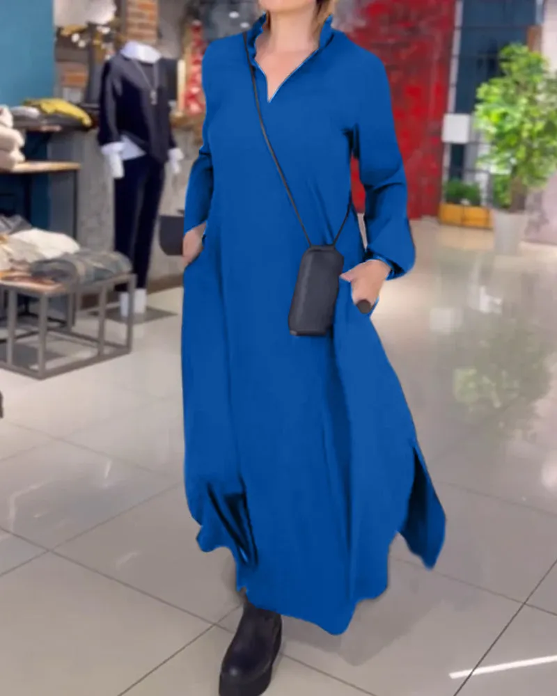 Zoe™ - Side Slit Lapel Long Dress