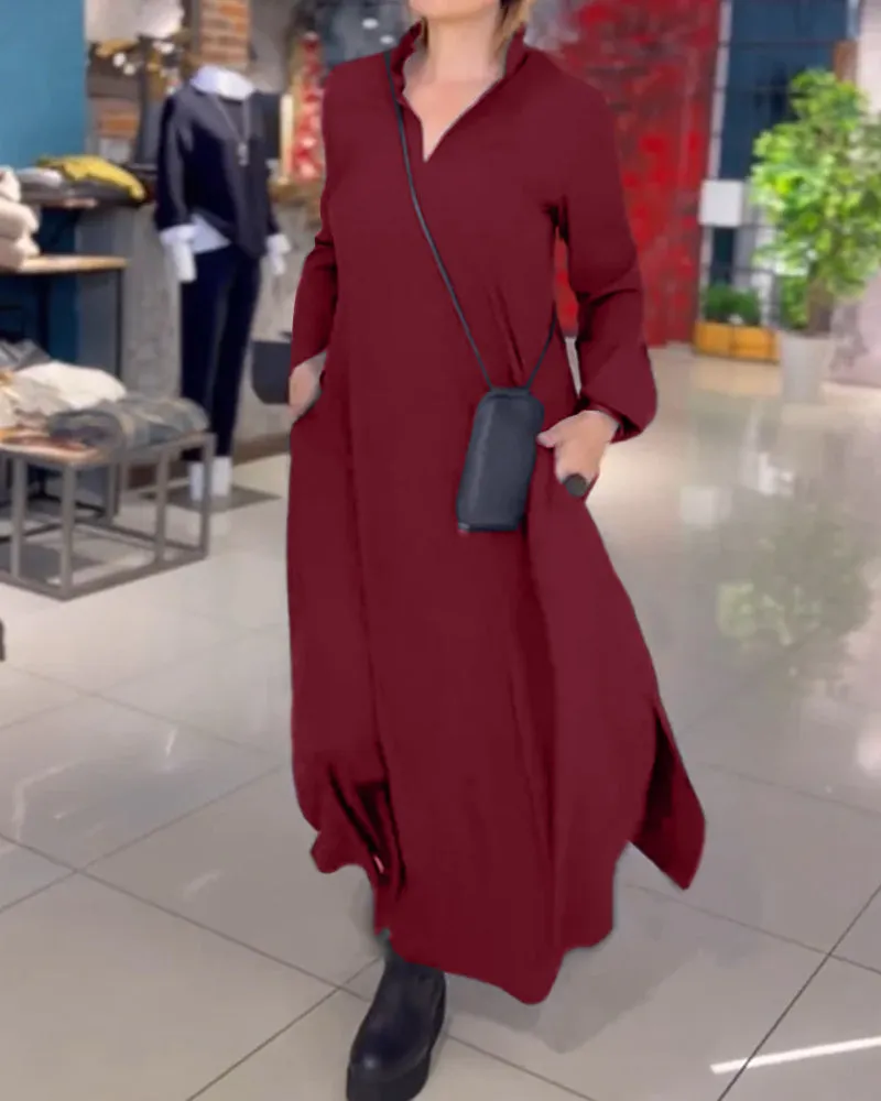 Zoe™ - Side Slit Lapel Long Dress